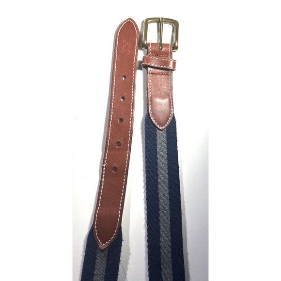 Vineyard Vines 34" Striped Canvas & Leather Belt With Brass Buckle - Picture 5 of 10